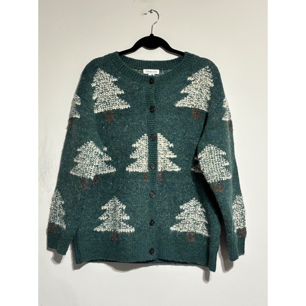 Coldwater Creek Green Pine Tree Cardigan Sweater Womens Large Button Front Knit